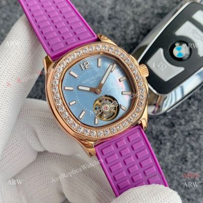 Replica Patek Philippe Tourbillon Women Watch Mother of Pearl Dial Rose Gold